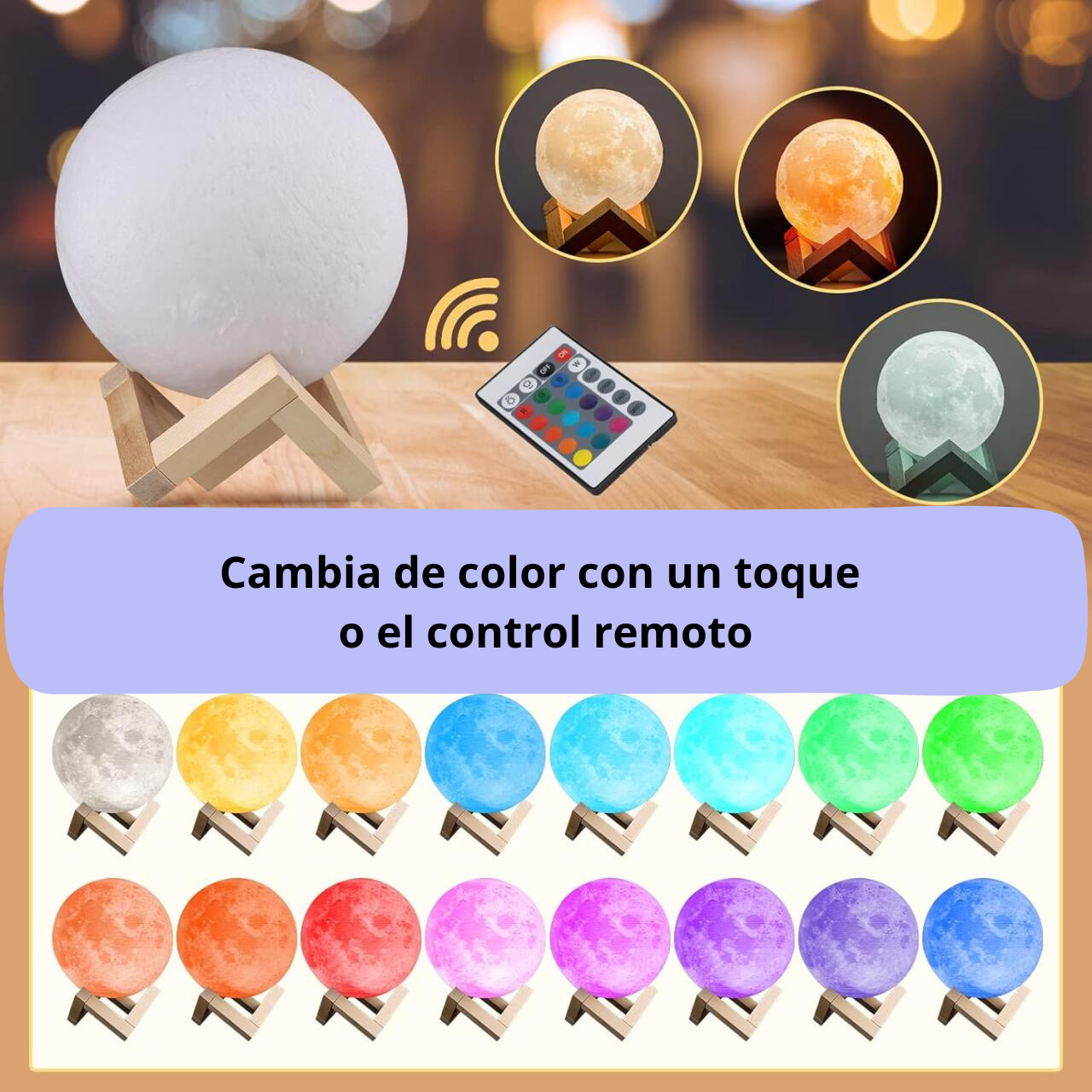 Lámpara Luna 16 Colores Mando Distancia